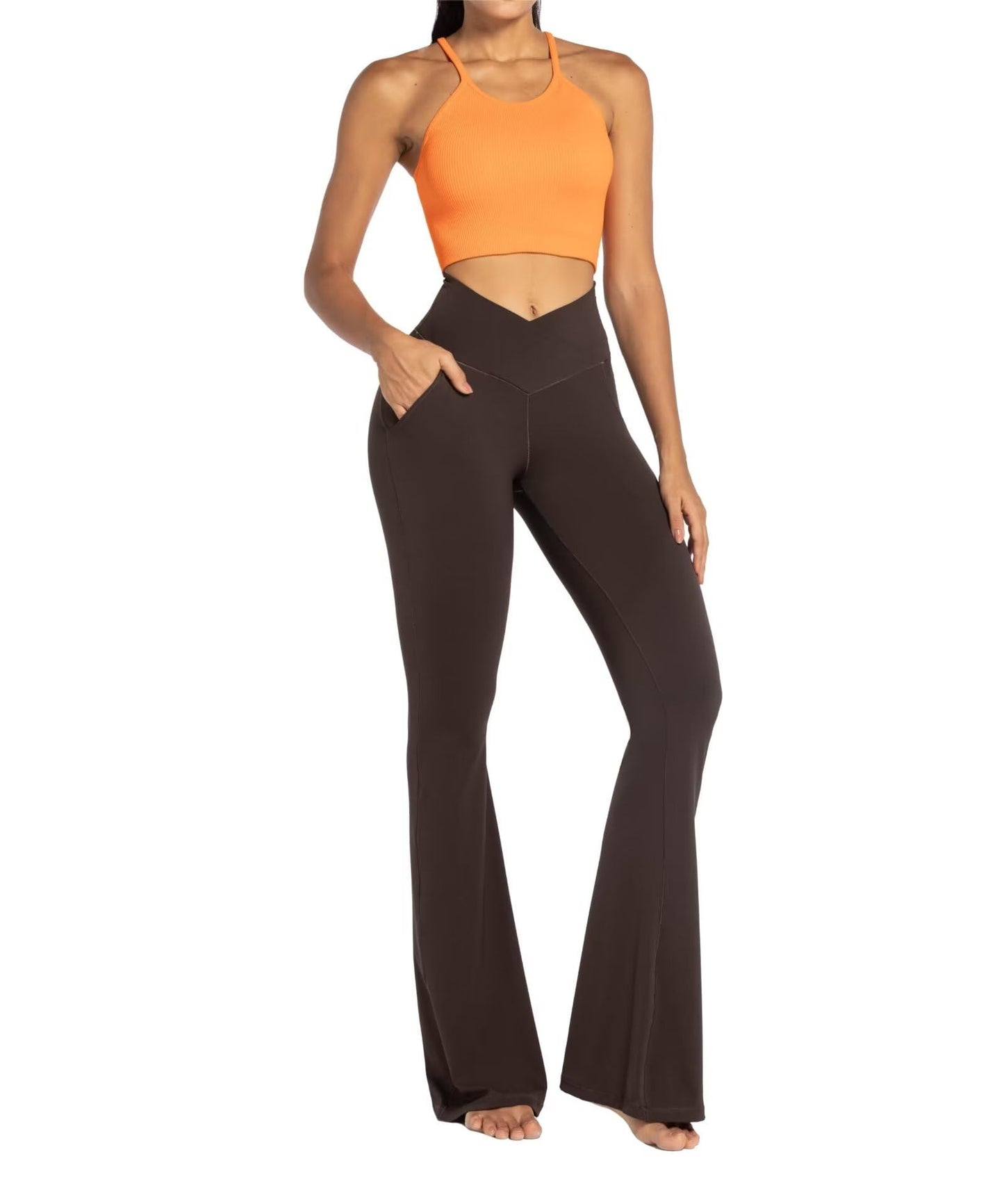 Sunzel Flare Leggings for Women with Pockets, Crossover Yoga Pants with Tummy Control, High Waisted and Wide Leg