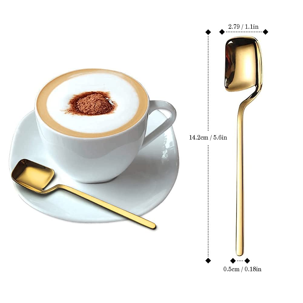 IQCWOOD Espressolöffel, 6 Stück, Mokkalöffel, 5,6 Zoll, Edelstahl, kleine Löffel, Kaffeelöffel, schwarze Löffel, Teelöffel, Dessertlöffel, Mini-Löffel für Kaffee, Zucker, Tee, Eis 