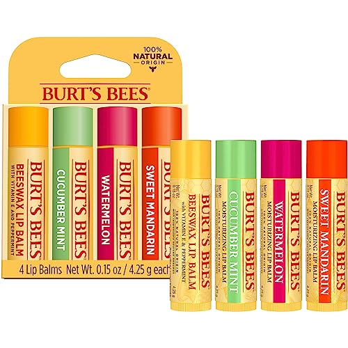 Lip Balm - Beeswax, Strawberry, Coconut and Pear, and Vanilla Bean, With Responsibly Sourced Beeswax, Tint-Free, Natural Origin Lip Treatment, 4 Tubes, 0.15 oz.