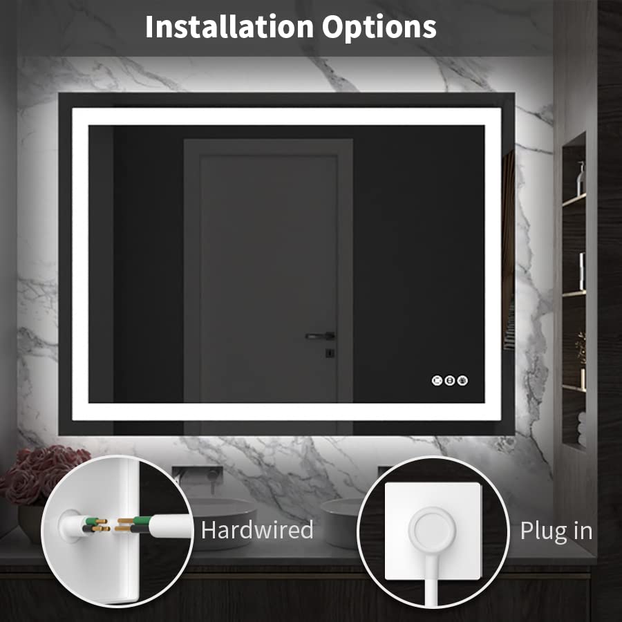 Amorho 20"x 28" LED Bathroom Mirror with Black Frame, Front Light and Backlit(Controlled Separately), Stepless Dimmable, Anti-Fog, Shatter-Proof, 3 Colors, Memory