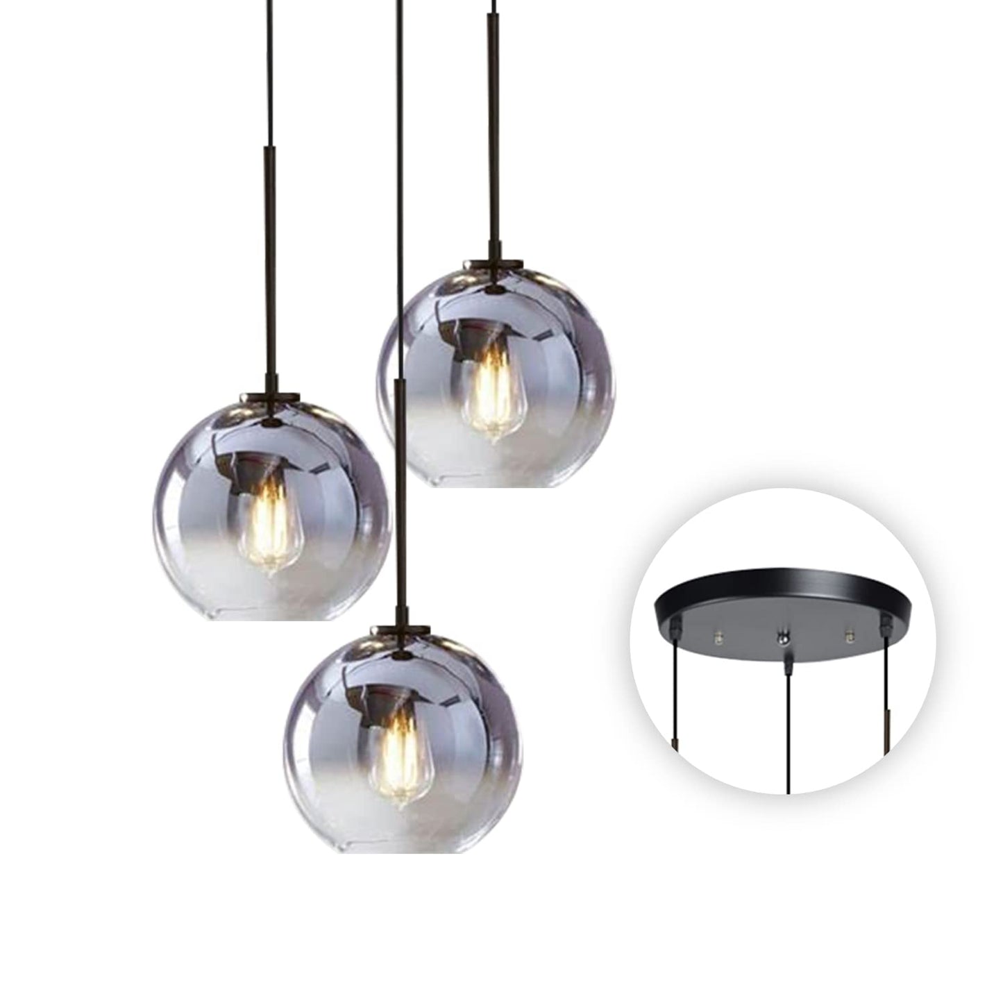 KCO Lighting Suspension en grappe dorée à 3 lampes Suspension en grappe Grandes suspensions en verre Lustre à bulles pour îlot de cuisine Suspension moderne du milieu du siècle 