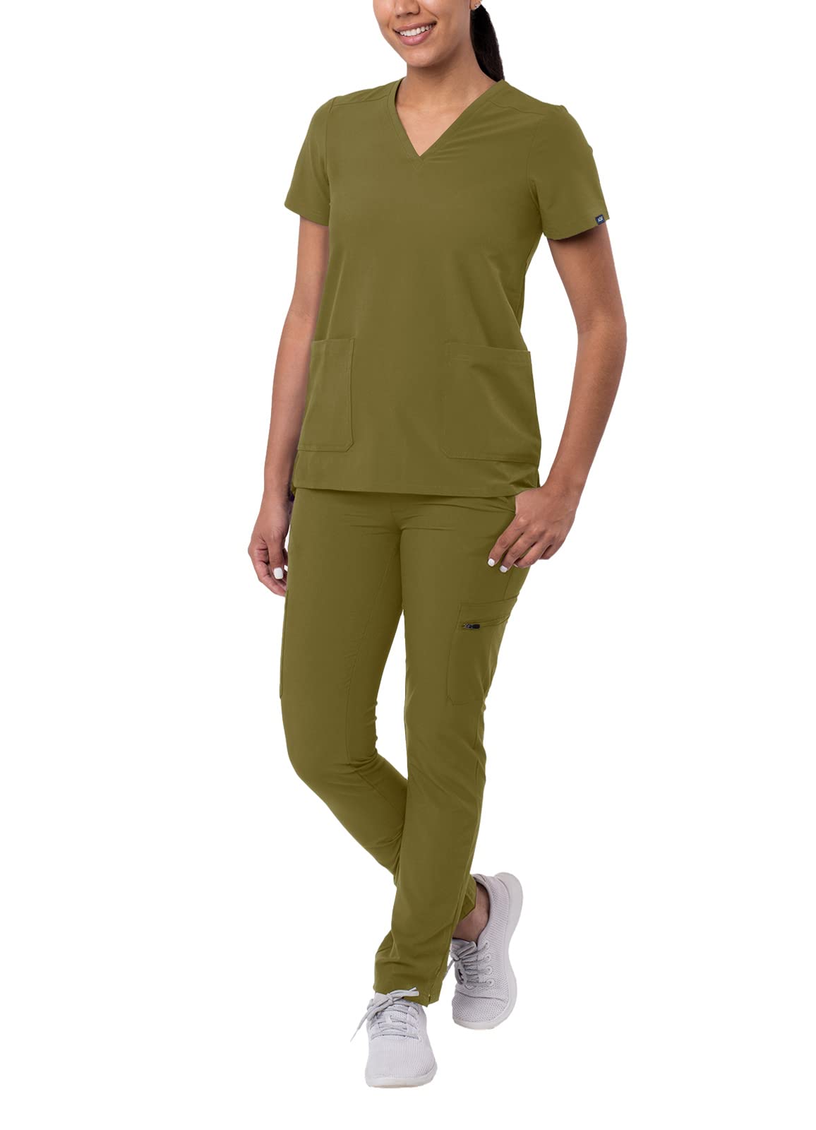 Adar Addition Go-Basic Scrub Set for Women - Slim V-Neck Scrub Top & Skinny Cargo Scrub Pants