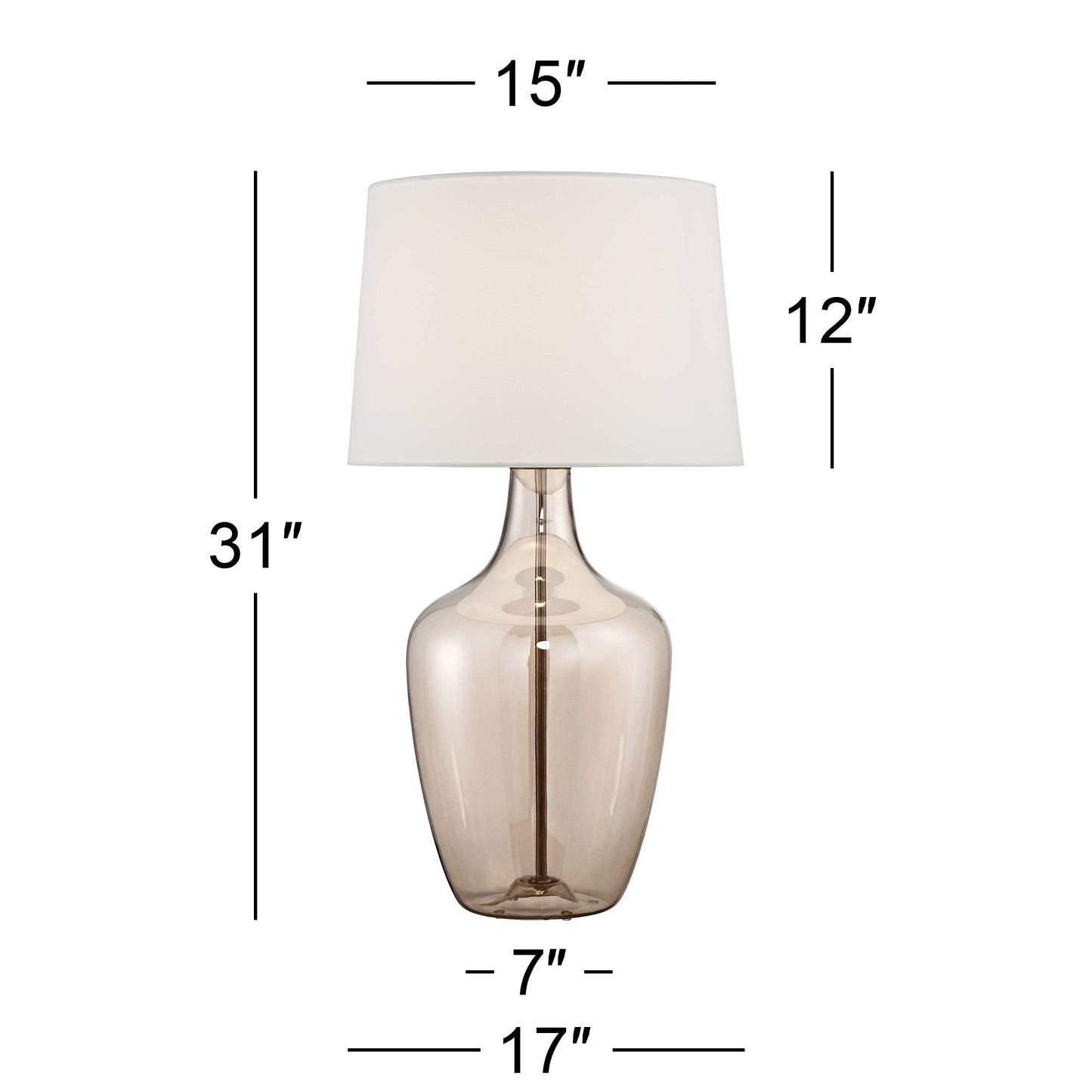 Possini Euro Design Ania 31" Tall Jar Large Modern Coastal Country Cottage End Table Lamp Clear Champagne Glass Single Off-White Shade Living Room Bedroom Bedside Nightstand House Office Home