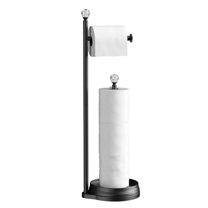 Weighted Freestanding Toilet Paper Holder – Metal Bathroom Stand with Crystal Accent