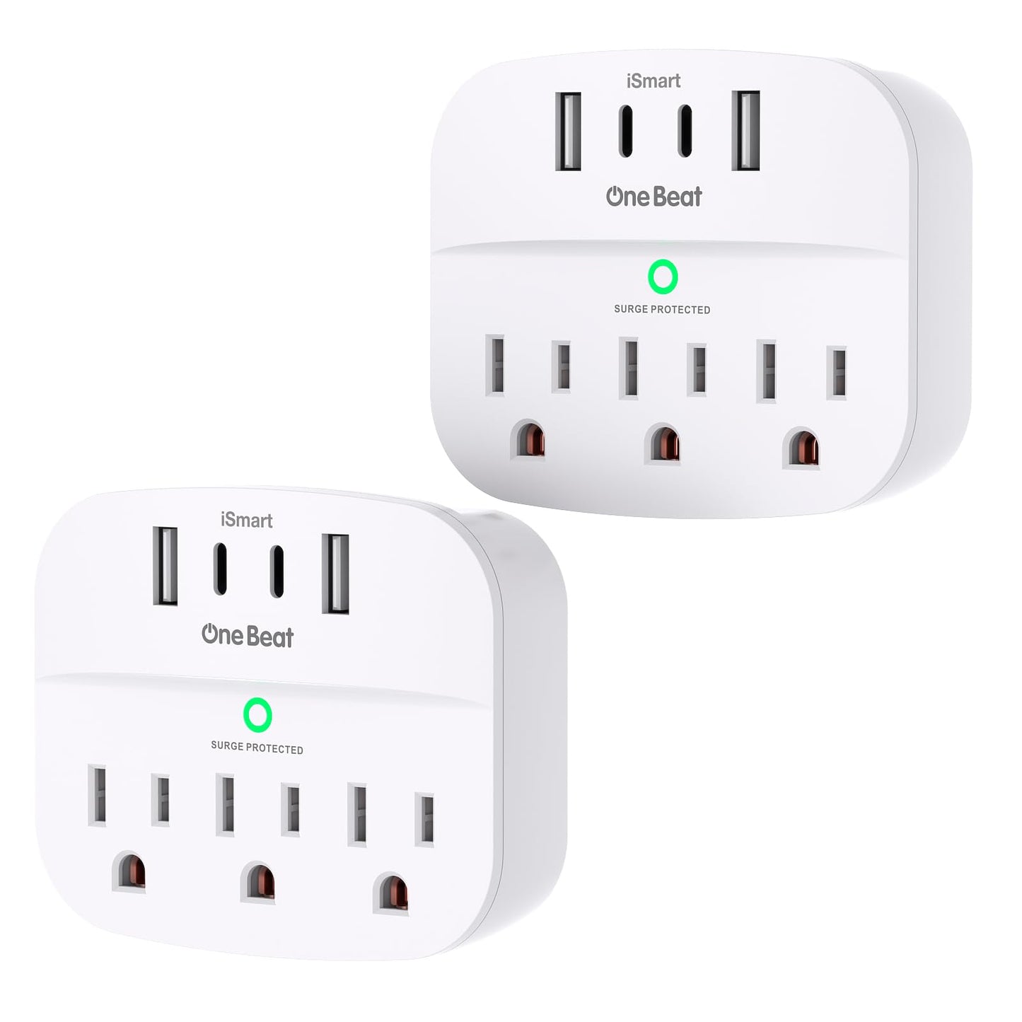 2 Pack Multi Plug Outlet Splitter with USB, Surge Protector Outlet Extender with 3 Wall Outlets 4 USB Wall Charger(2 USB C), 490 Joules, ETL Listed, Small Outlet Adapter Plug Extender for Travel,Black