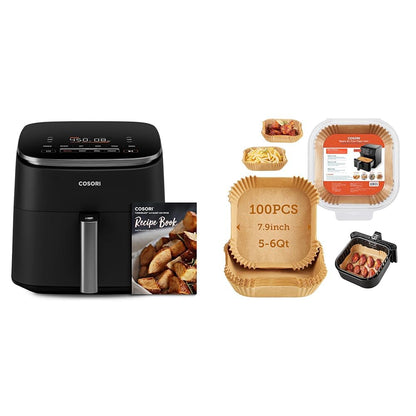 COSORI 6-Qt Air Fryer TurboBlaze – 9-in-1 Compact Oven, 90–450°F, Fast Turbo Mode, Grey, Low Oil Cooking, Roast, Bake, Reheat