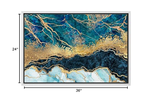 wall26 Framed Canvas Print Wall Art Purple, Gold and Teal Marble Landscape Abstract Shapes Illustrations Modern Chic Colorful Multicolor Ultra for Living Room, Bedroom, Office - 24x36 Natural