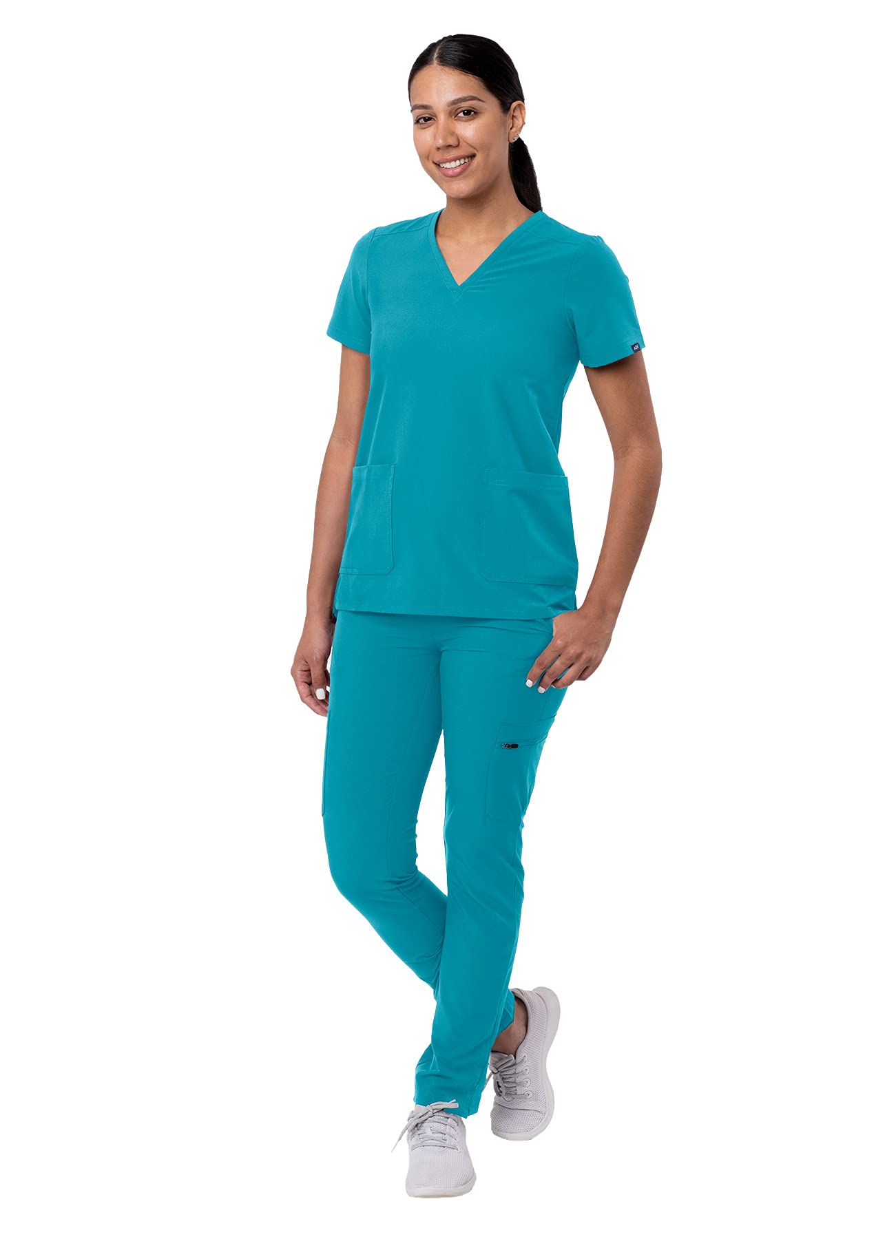 Adar Addition Go-Basic Scrub Set for Women - Slim V-Neck Scrub Top & Skinny Cargo Scrub Pants