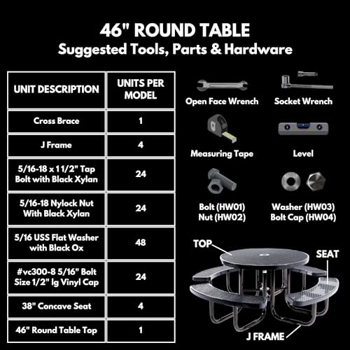 Coated Outdoor Furniture Heavy-Duty Portable Outdoor Picnic Table with Umbrella Hole, Expanded Metal Commercial-Grade Patio Dining Furniture Made in America (46" Round Top, Light Blue)