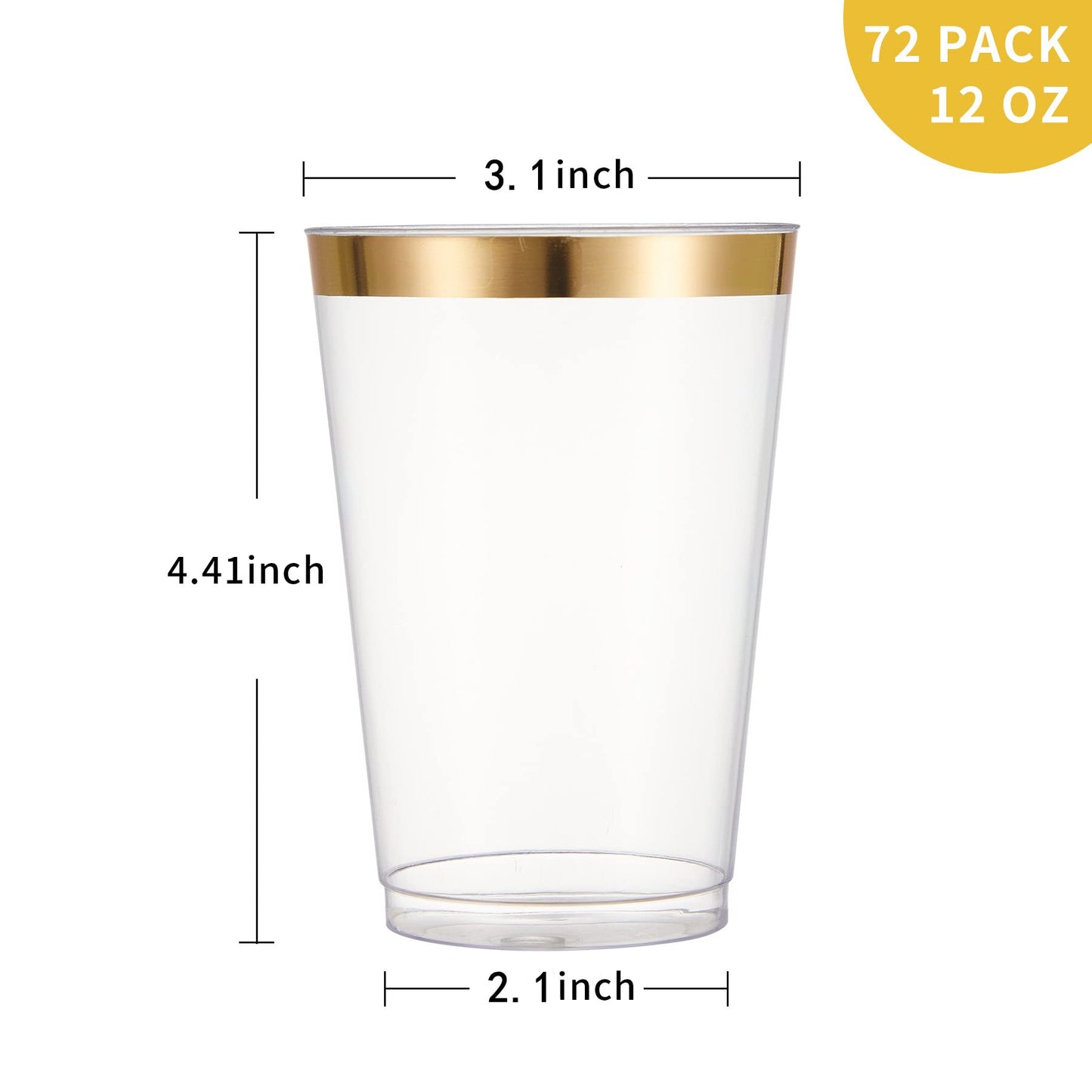 N9R 72 Pack Gold Plastic Cups, 12OZ Clear Plastic Cups with Gold Rim, Disposable Cups Perfect for Parties, Wedding and Birthday