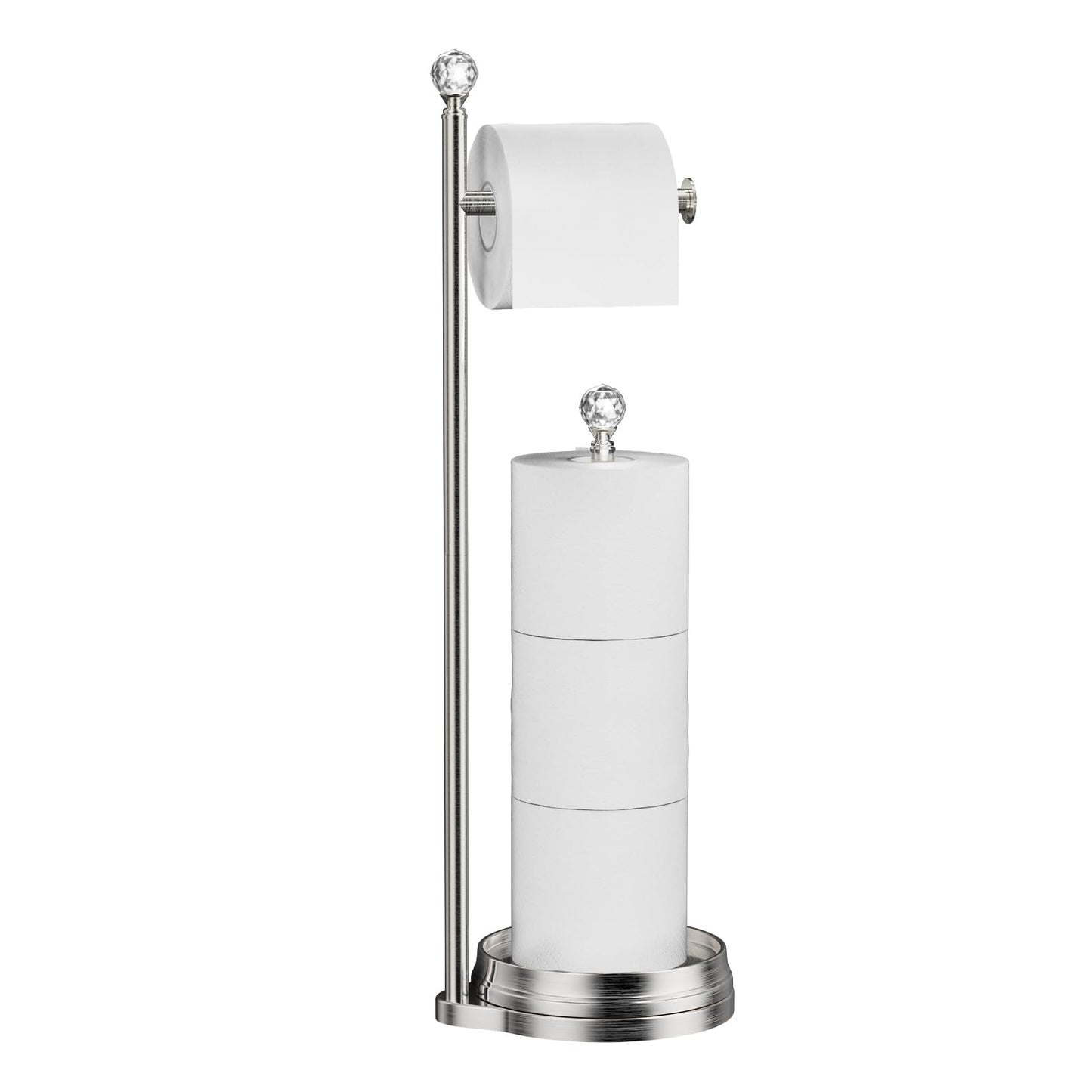 Weighted Freestanding Toilet Paper Holder – Metal Bathroom Stand with Crystal Accent