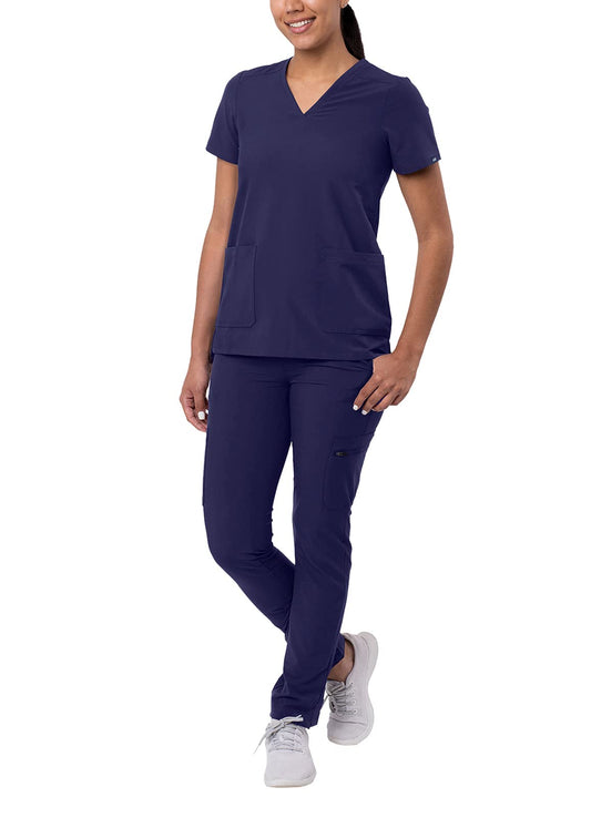 Adar Addition Go-Basic Scrub Set for Women - Slim V-Neck Scrub Top & Skinny Cargo Scrub Pants