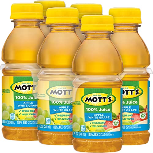 Mott's 100 % Original Apfelsaft, 8-fl-oz-Flaschen, 24 Stück (4 Packungen mit 6 Stück), 2 Portionen Obst, 100 % Fruchtsaft, glutenfrei, koffeinfrei, koscher, enthält keine künstlichen Farbstoffe oder Süßstoffe 