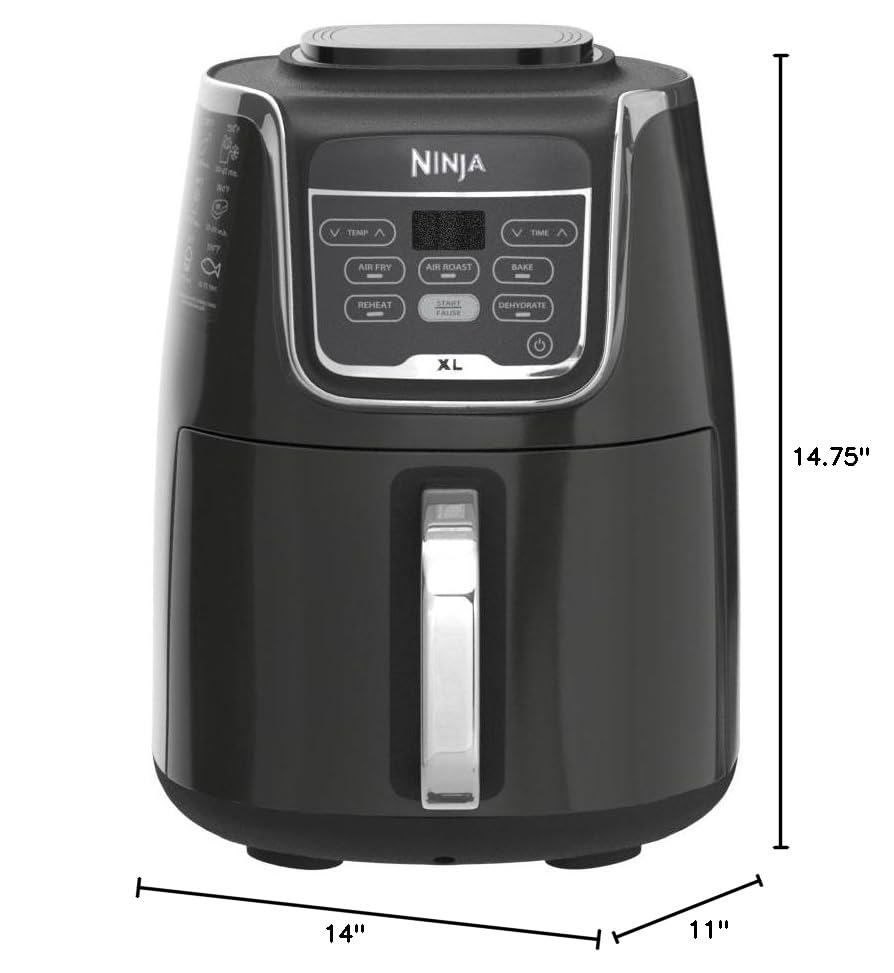 Ninja Air Fryer, Roast, Bake, Air Fry, Roast, Broil, Reheats, & Dehydrates, 4-in-1, Fries, Frozen Food, Veggies, and Juicy Meat, Less Oil, Easy Meals, Healthy Meals, Compact, 4 QT, Grey, AF101