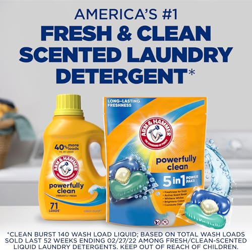 Arm & Hammer Clean Burst 5-in-1 Laundry Detergent Power Paks, High Efficieny (HE), 42 Count