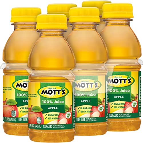 Mott's 100 % Original Apfelsaft, 8-fl-oz-Flaschen, 24 Stück (4 Packungen mit 6 Stück), 2 Portionen Obst, 100 % Fruchtsaft, glutenfrei, koffeinfrei, koscher, enthält keine künstlichen Farbstoffe oder Süßstoffe 