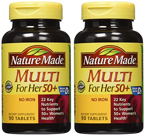 Nature Made Multivitamines pour femmes de 50 ans et plus sans fer, multivitamines pour femmes pour un soutien nutritionnel quotidien, multivitamines pour femmes, 90 comprimés, approvisionnement pour 90 jours 