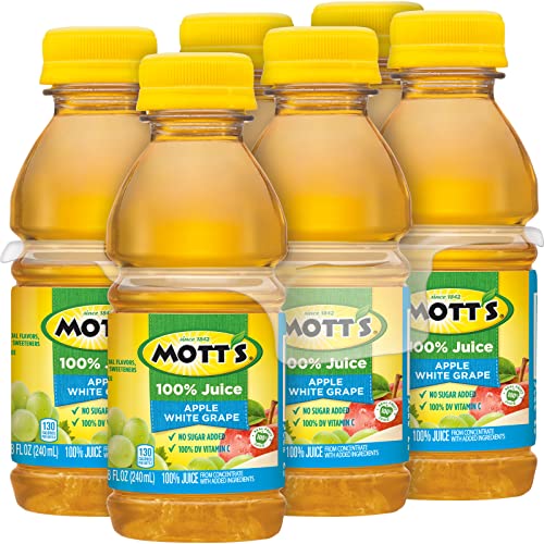 Mott's 100 % Original Apfelsaft, 8-fl-oz-Flaschen, 24 Stück (4 Packungen mit 6 Stück), 2 Portionen Obst, 100 % Fruchtsaft, glutenfrei, koffeinfrei, koscher, enthält keine künstlichen Farbstoffe oder Süßstoffe 