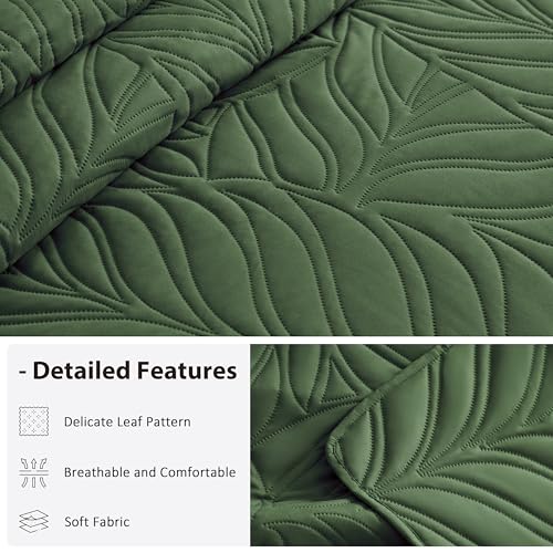 EXQ Home Quilt Set Full Queen Size Beige 3 Piece,Lightweight Soft Coverlet Modern Style Leaf Pattern Bedspread Set(1 Quilt,2 Pillow Shams)