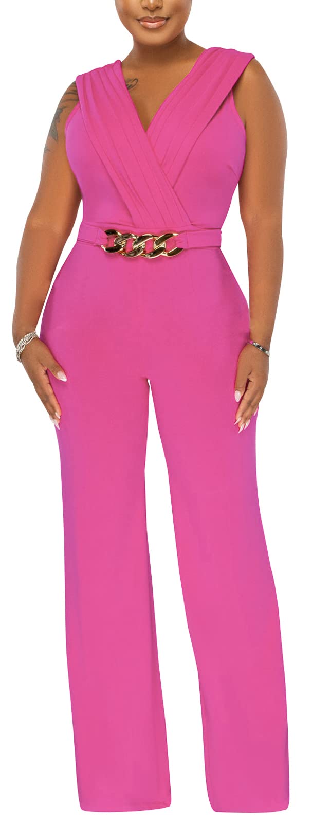 Damen Sommer Formal Elegante Jumpsuits V-Ausschnitt Ärmellos Party Strampler Stretch Wickel Weites Bein Lange Hose Clubwear 