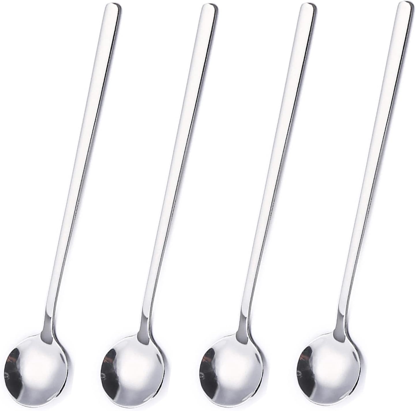 Cuillères à café en acier inoxydable, cuillères à mélanger de 6,7 pouces, cuillères à mélanger pour cocktail pour café, thé, dessert, gâteau, crème glacée, cappuccino (ronde, argent, lot de 4)