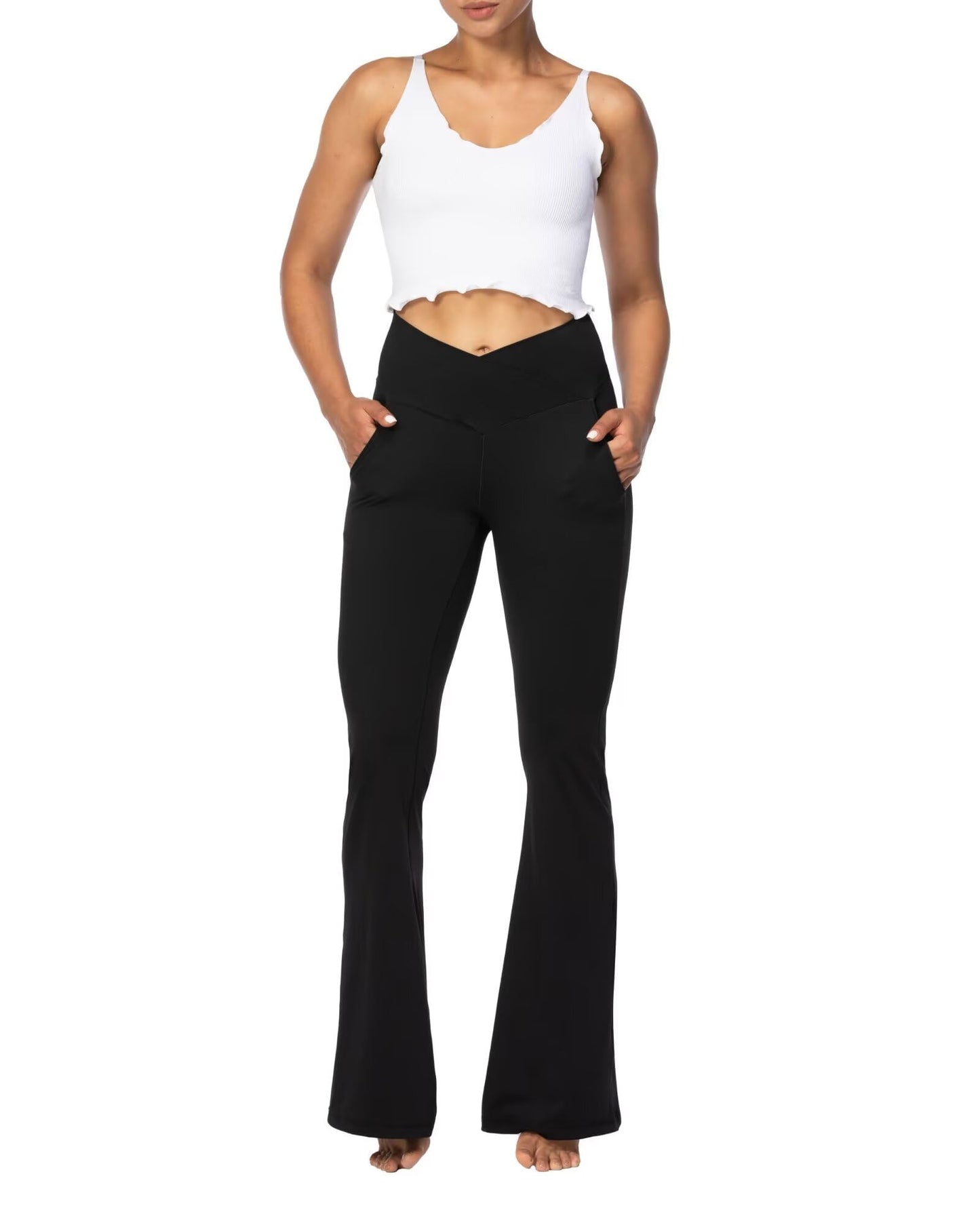 Sunzel Flare Leggings for Women with Pockets, Crossover Yoga Pants with Tummy Control, High Waisted and Wide Leg