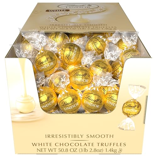 Lindt LINDOR White Chocolate Candy Truffles, White Chocolate Candy with Smooth, Melting Truffle Center, 25.4 oz., 60 Count