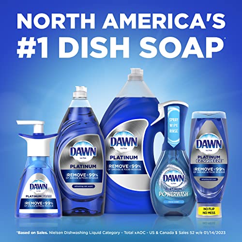 Dawn Platinum Dish Soap Liquid, Dishwashing Liquid, Grease Removal, Fresh Rain, 3x24oz + Sponge Bundle