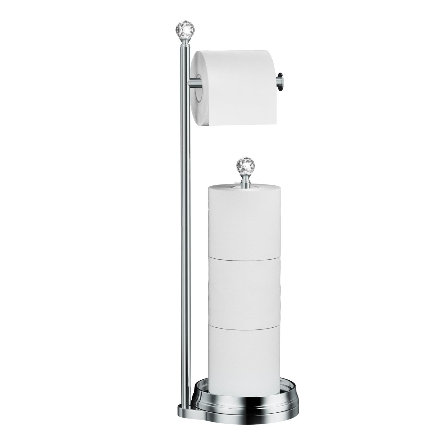 Weighted Freestanding Toilet Paper Holder – Metal Bathroom Stand with Crystal Accent