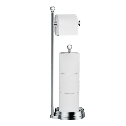 Weighted Freestanding Toilet Paper Holder – Metal Bathroom Stand with Crystal Accent