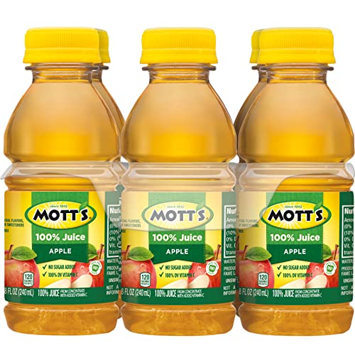 Mott's 100 % Original Apfelsaft, 8-fl-oz-Flaschen, 24 Stück (4 Packungen mit 6 Stück), 2 Portionen Obst, 100 % Fruchtsaft, glutenfrei, koffeinfrei, koscher, enthält keine künstlichen Farbstoffe oder Süßstoffe 