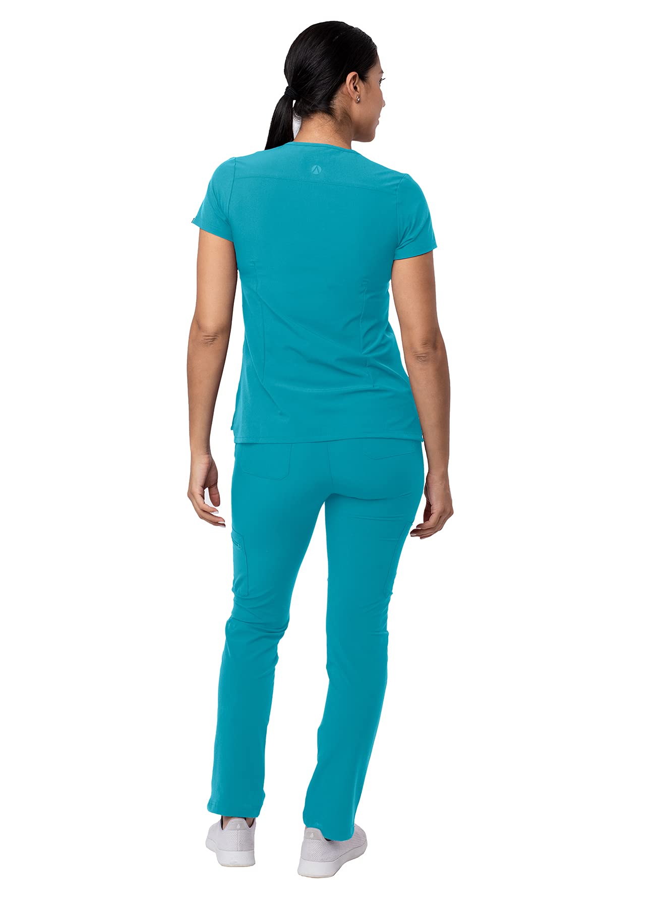 Adar Addition Go-Basic Scrub Set for Women - Slim V-Neck Scrub Top & Skinny Cargo Scrub Pants