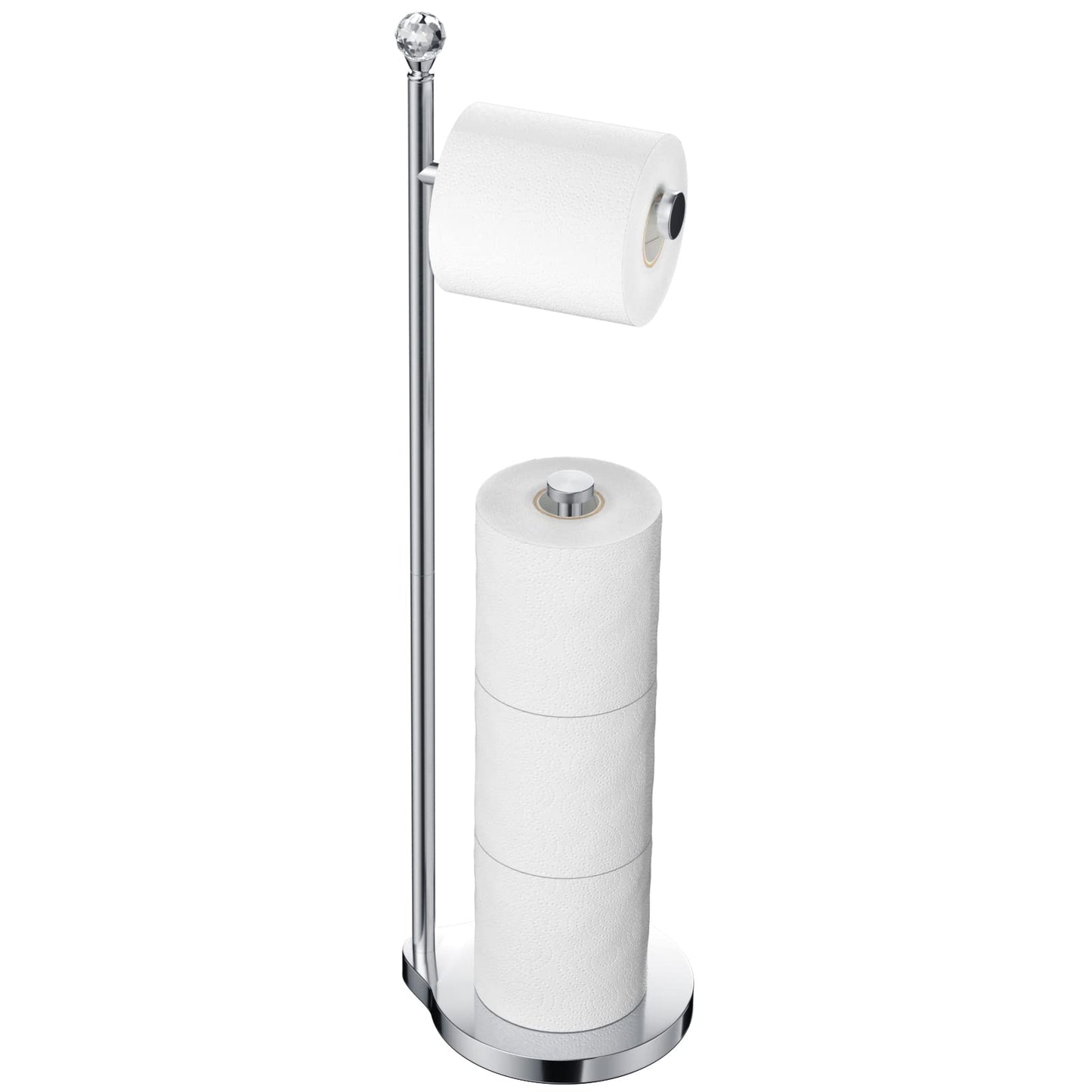 Weighted Freestanding Toilet Paper Holder – Metal Bathroom Stand with Crystal Accent