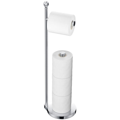 Weighted Freestanding Toilet Paper Holder – Metal Bathroom Stand with Crystal Accent