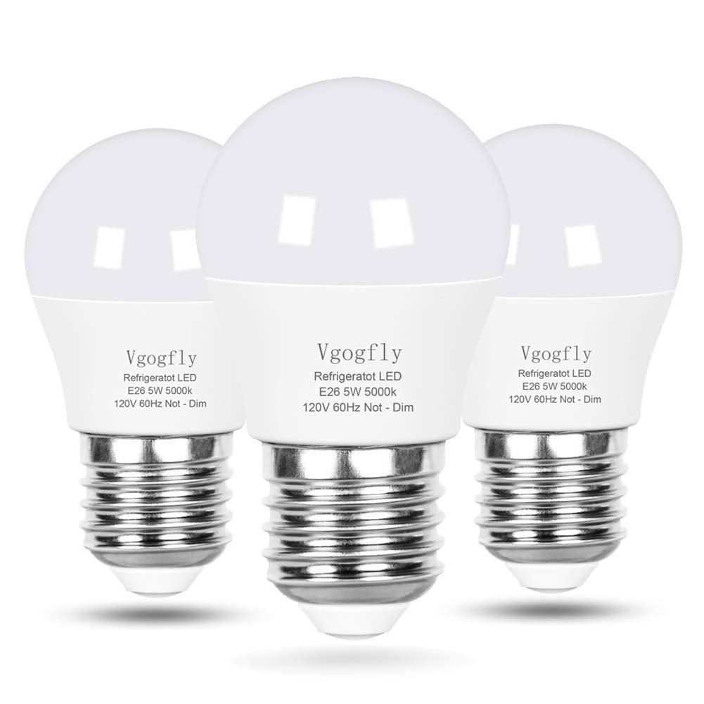 Vgogfly LED Refrigerator Light Bulb 40W Equivalent 120V A15 Fridge Waterproof Bulbs 5 W Daylight White 5000K E26 Medium Base Freezer Home Lighting Lamp Non-dimmable(2 Pack)