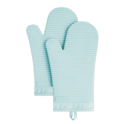 KITCHENAID Ribbed Soft Silicone Oven Mitt 2-Pack Set, Matte Black, 7.5"x13"