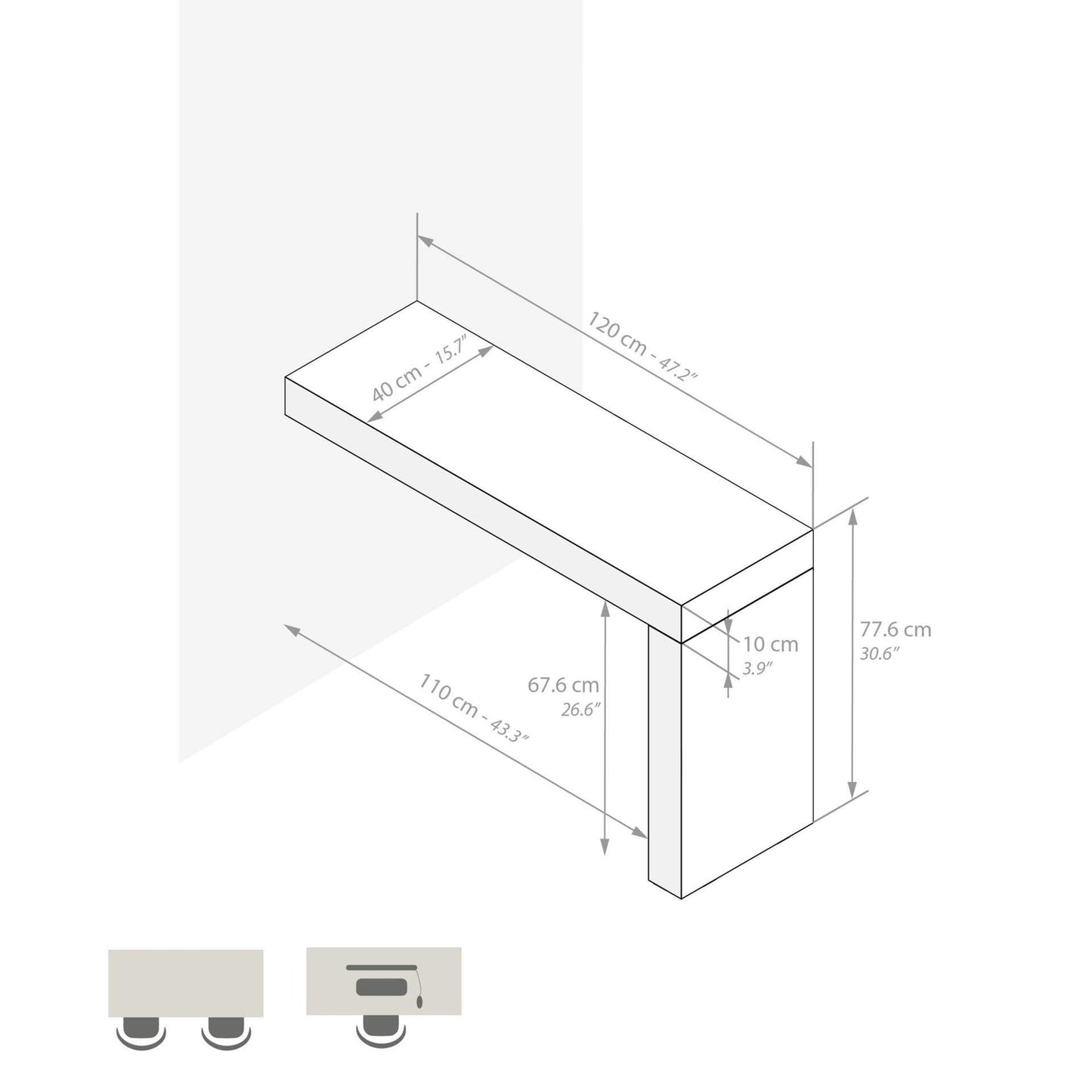 Mobili Fiver, Bureau Evolution 70,9 x 23,6 po, Frêne noir avec un pied, finition stratifiée, bureau moderne, bureau d'écriture et d'étude pour chambre à coucher, bureau, meubles italiens 