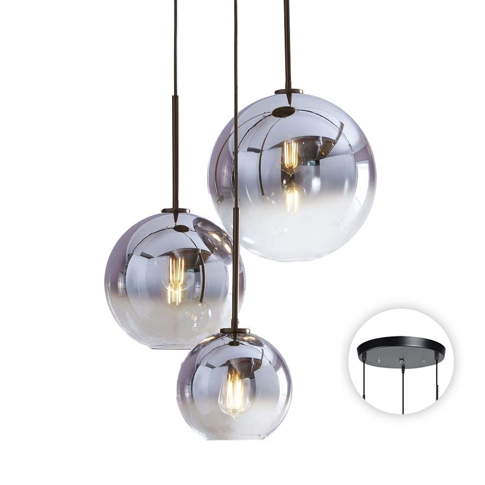 KCO Lighting Suspension en grappe dorée à 3 lampes Suspension en grappe Grandes suspensions en verre Lustre à bulles pour îlot de cuisine Suspension moderne du milieu du siècle 