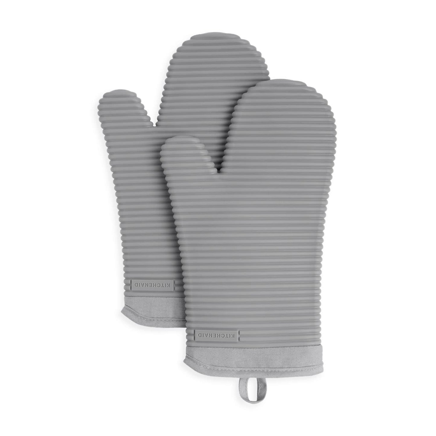 KITCHENAID Ribbed Soft Silicone Oven Mitt 2-Pack Set, Matte Black, 7.5"x13"