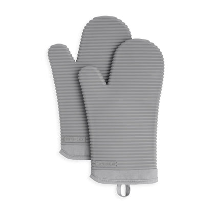 KITCHENAID Ribbed Soft Silicone Oven Mitt 2-Pack Set, Matte Black, 7.5"x13"
