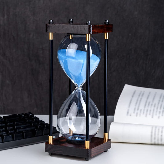 Large Sand Timer, Hourglass Timer 60 Minutes,Vintage Wooden Hour Glass Timer,Modern Home Kitchen Office Decoration (Blue)