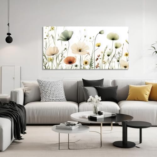 MOSTUNNA Flower Canvas Wall Art Beautiful Sage Green Spring Wildflowers Field Meadow Picture Colourful Watercolour Floral Modern Home Decor Frame(Art-1,10.00"x20.00")