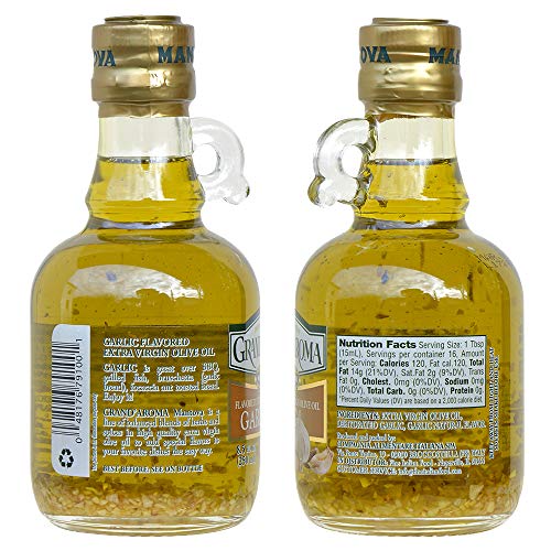 Huiles d'olive extra vierges aromatisées Mantova Grand'Aroma, coffret cadeau varié, fabriquées en Italie, pressées à froid, 100 % naturelles, bonnes pour le cœur, pour griller, faire des barbecues, fumer et cuisiner, 250 ml (lot de 4) 