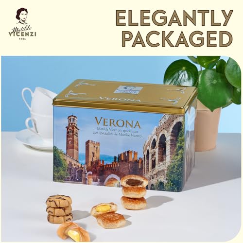 Matilde Vicenzi Roma Cookie Tin - Italian Pastries & Bakery Cookies in Individually Wrapped Trays - Bakery Dessert Gifts - Puff Pastry, Assorted Cookies in Italian Design Gift Tin 32oz (907g)