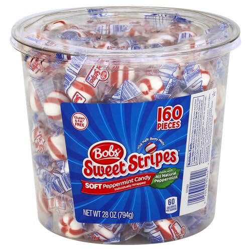 Brach's Bobs Sweet Stripes Soft Peppermint Candy, Individually Wrapped Pieces, 3.9 lb Tub (350 Count)