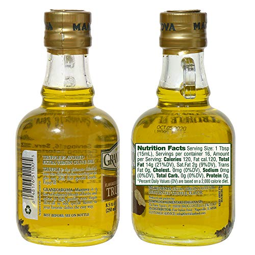 Huiles d'olive extra vierges aromatisées Mantova Grand'Aroma, coffret cadeau varié, fabriquées en Italie, pressées à froid, 100 % naturelles, bonnes pour le cœur, pour griller, faire des barbecues, fumer et cuisiner, 250 ml (lot de 4) 