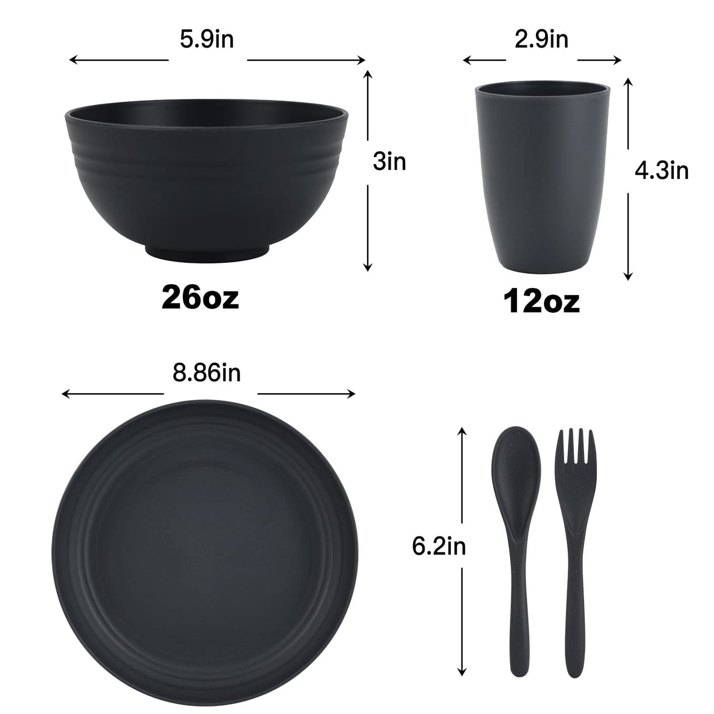 28 Piece Wheat Straw Dinnerware Sets,Dishwasher & Microwave Safe Plates and Bowls Sets - Unbreakable Plastic Dinnerware Sets for 4 Dinner Plates, Cups, Cereal Bowls - Colorful Series