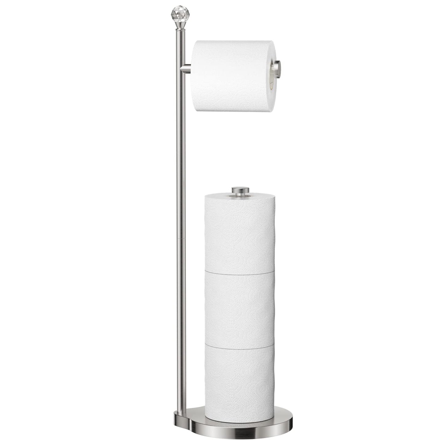 Weighted Freestanding Toilet Paper Holder – Metal Bathroom Stand with Crystal Accent