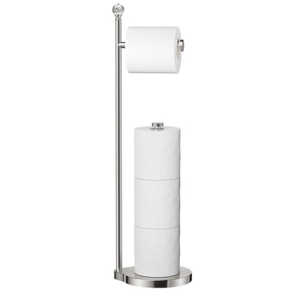 Weighted Freestanding Toilet Paper Holder – Metal Bathroom Stand with Crystal Accent