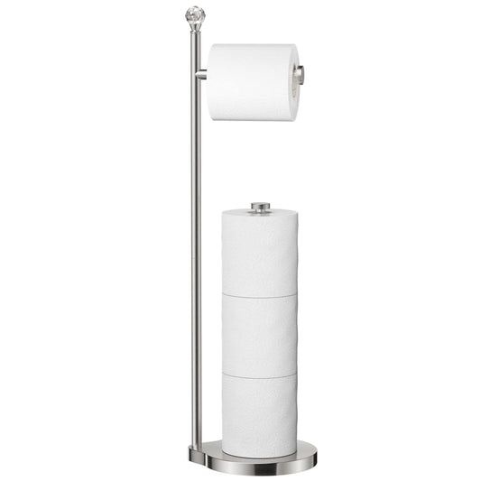 Weighted Freestanding Toilet Paper Holder – Metal Bathroom Stand with Crystal Accent